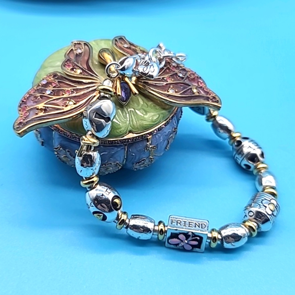 Brighton 2008 "POWER OF PINK" Sister, Wife, Friend Silver Bead & Enamel Bracelet